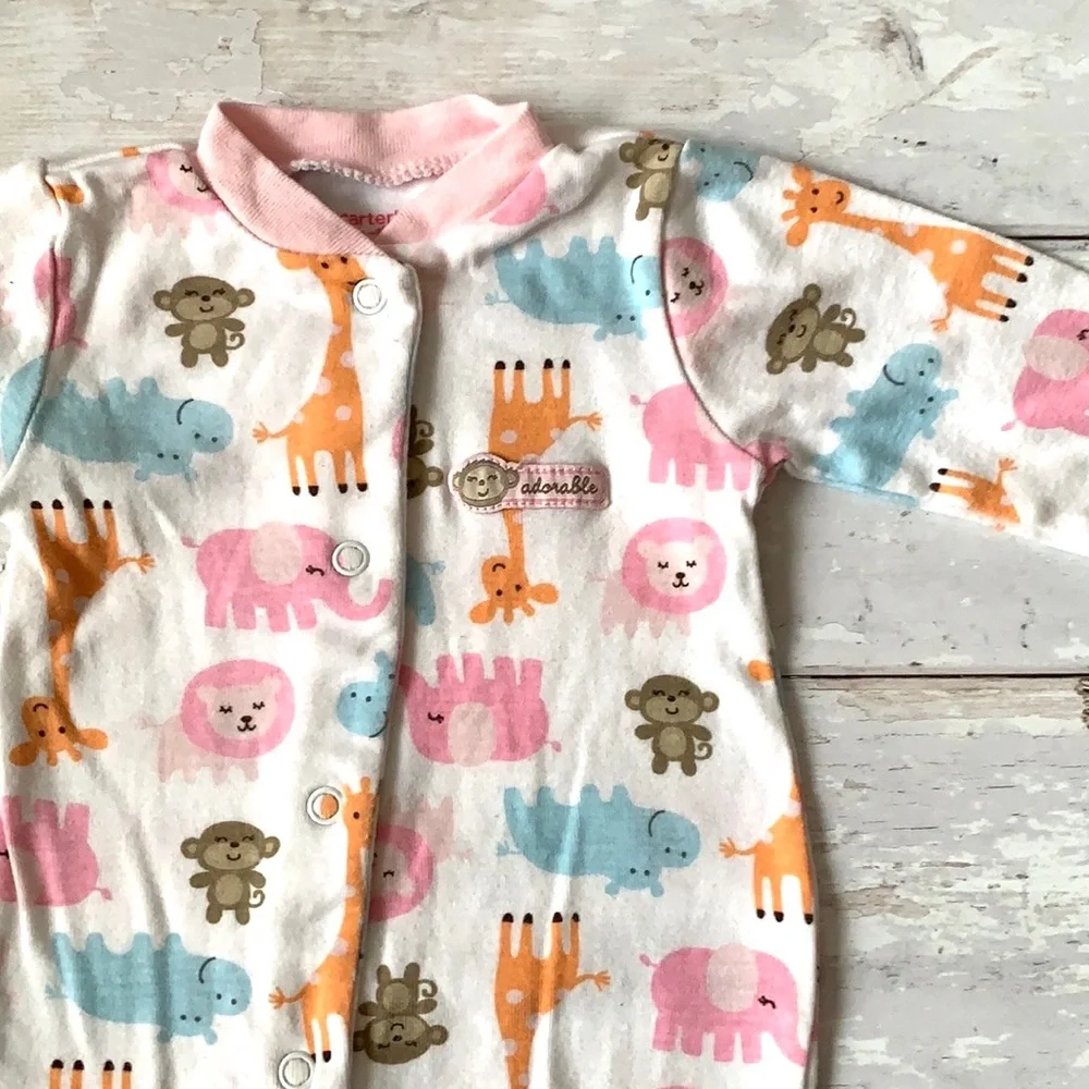 Baby Girl 6m Footie Sleeper 100% Cotton Animals Print Pajamas One Piece